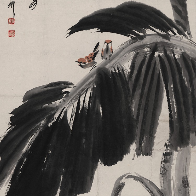 唐云 蕉雀图轴 50*102纸本字画国画花鸟画水墨画装饰画写意画画芯