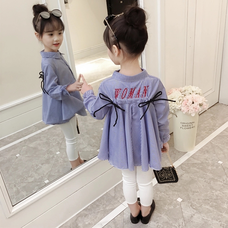 Girl's shirt Korean top 2020 new children's spring and autumn dress girl baby embroidery long sleeve foreign style striped shirt