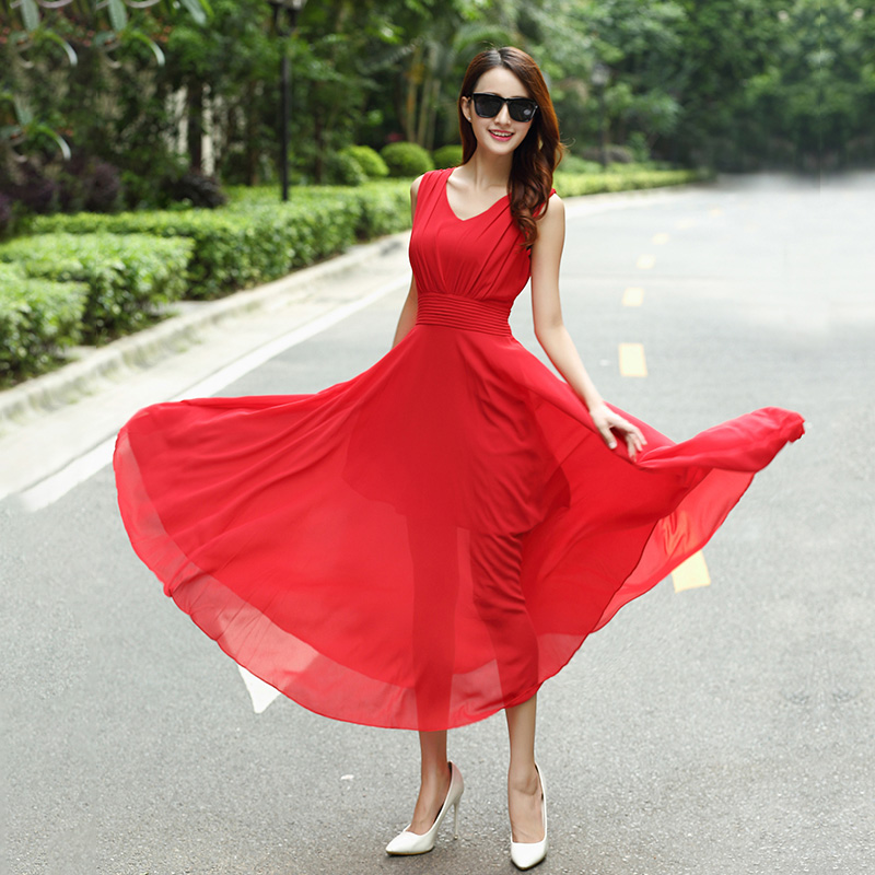 2019 new chiffon dress summer bohemian beach dress fairy dress V-neck long dress high waist dress