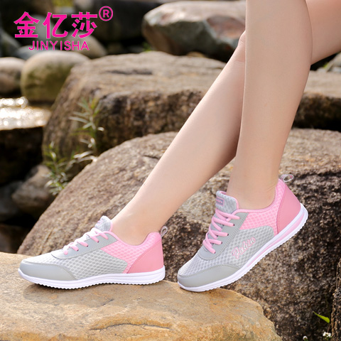 Spring and summer mesh breathable women's shoes sports casual shoes light flat running shoes student women's single shoes