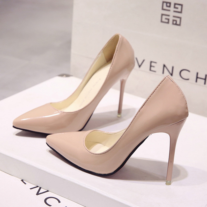 European and American stars spring and autumn super high heels stiletto apricot women's shoes pointed toe shallow mouth all-match sexy nude women's single shoes