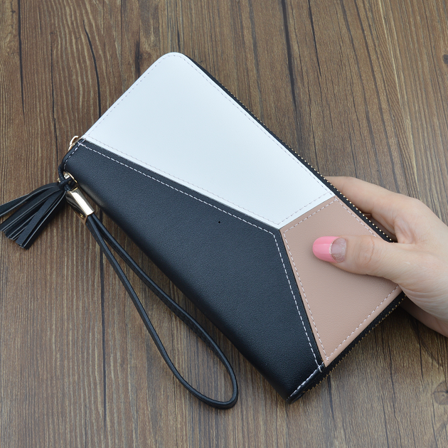 New portable wallet women's long zipper Student Wallet Korean tassel color matching large capacity mobile phone bag