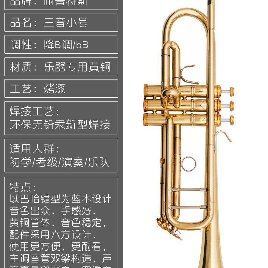 【耐普特斯】降b调三音小号小号乐器初学考级专业演奏包邮送礼