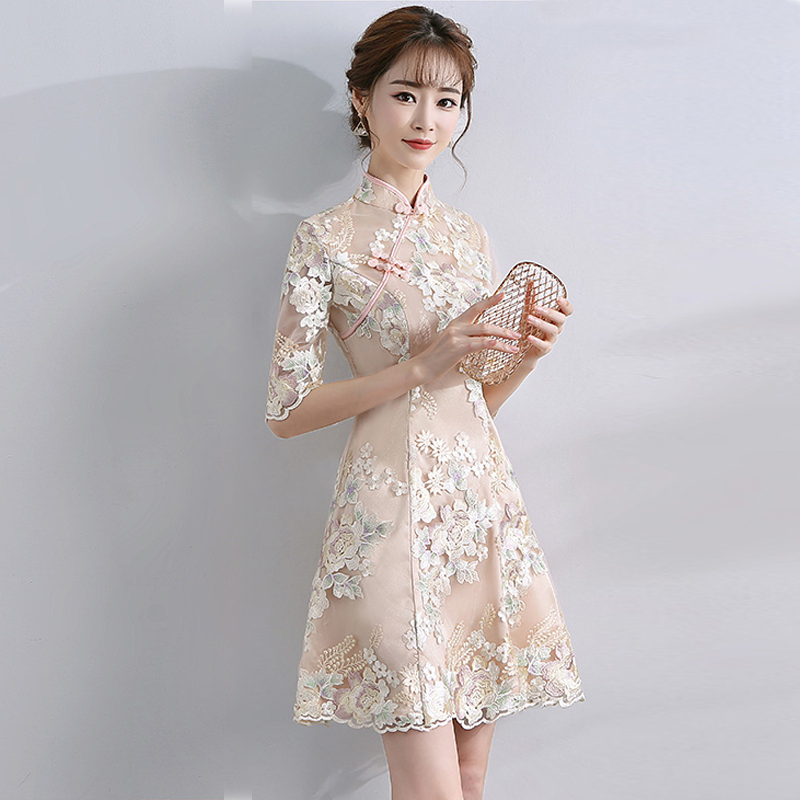 Cheongsam young girl summer 2020 new student short lace retro modified dress elegant