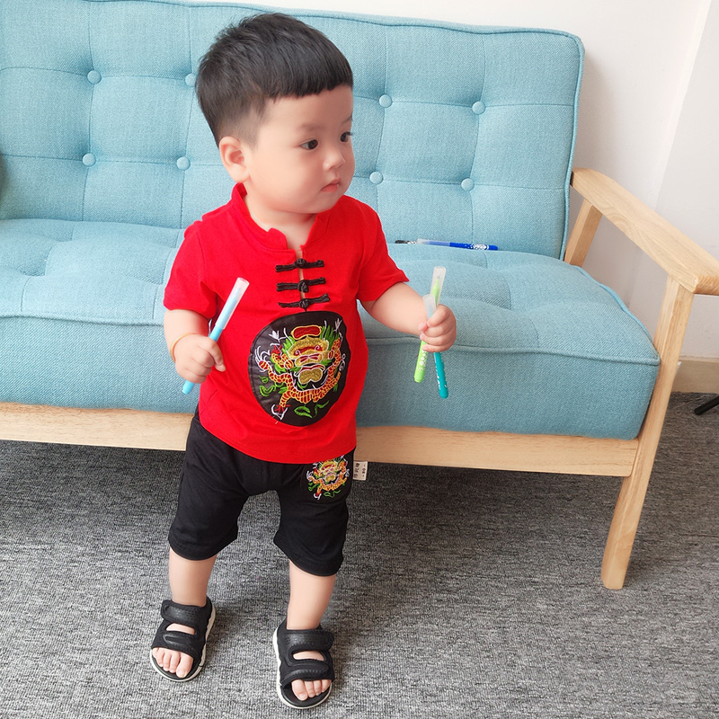 兒童男童國學服漢服夏季童裝短袖男寶寶1-3歲4唐裝套裝夏裝中國風